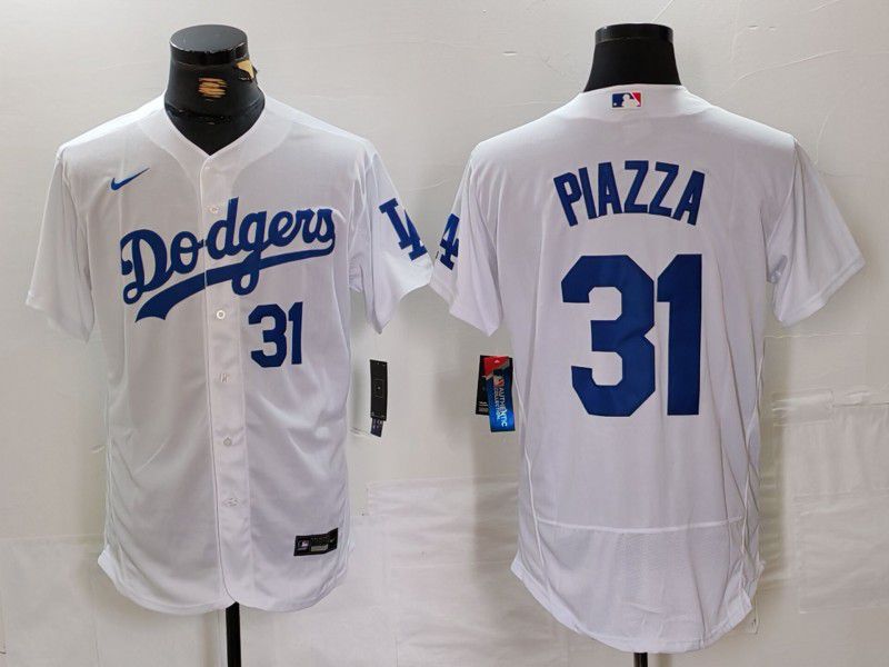 Men Los Angeles Dodgers 31 Piazza White Elite 2024 Nike MLB Jersey style 3